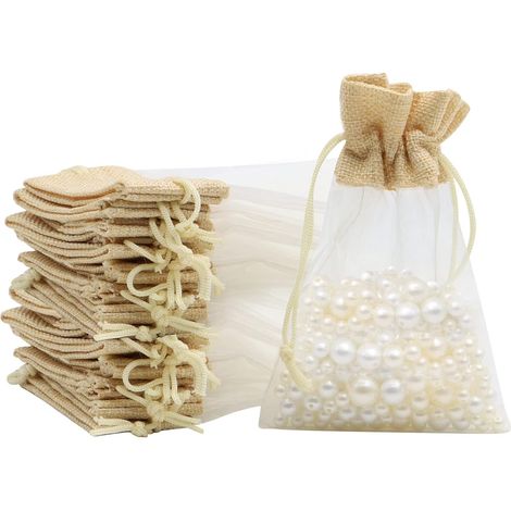 Sollbry Jute-Organzabeutel, 24 Stück, 10 x 15 cm, Geschenk-Organzabeutel mit wiederverwendbarem Kordelzug für Hochzeiten, Schmuck, Süßigkeiten, Festivals (1/4)