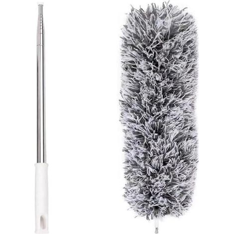 Plumeau Télescopique,Plumeau Microfibre avec Poignée en Acier Inoxydable,Plumeau Lavable Parfait pour Éliminer, Gris