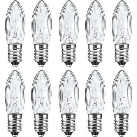Lot de 10 Ampoules E10 34V 3W Blanc Chaud, Culot à Vis pour Guirlandes et Décorations (1/5)