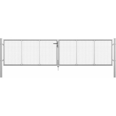 Portail de jardin en acier galvanisé 400 x 75 cm argent (1/5)