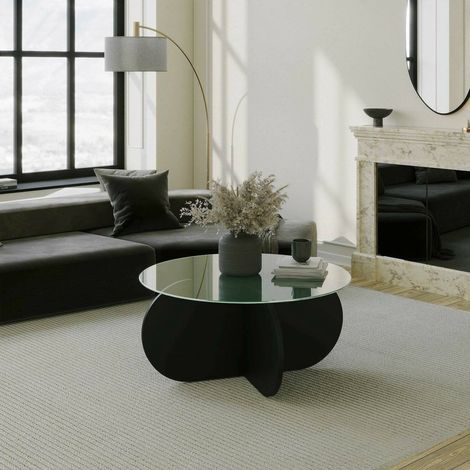 Dmora - Wohnzimmertisch Doliveir, Niedriger Wohnzimmertisch, Kaffeeregal, Couchtisch für Sofa, 75x75h35 cm, Schwarz (1/5)