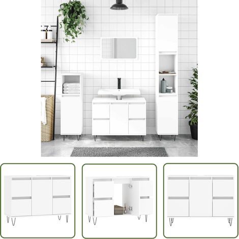 Armoire de salle de bain, Meuble de Rangement, Placard de Rangement Toilettes blanc 80x33x60 cm bois d'ingénierie HYB15920 (1/5)