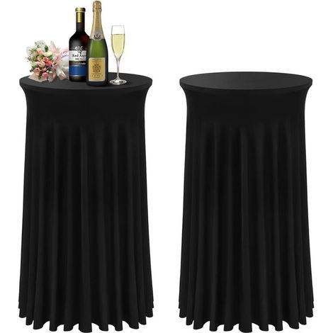 Tovaglia in 2 pezzi, 60 x 110 cm, gonna da tavolo elasticizzata, rotonda, per tavoli alti con bordo ondulato naturale, per bar, matrimoni, feste e banchetti, taglia S (1/5)