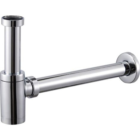 Universal Siphon für Waschbecken & Waschtisch, passt zu Abflussgarnitur, inkl. Geruchsverschluss mit Reinigungsöffnung, Gummimanschette, Röhrensiphon, Höhe verstellbar, 1 1/4 Zoll x 32 mm Chrom (1/5)