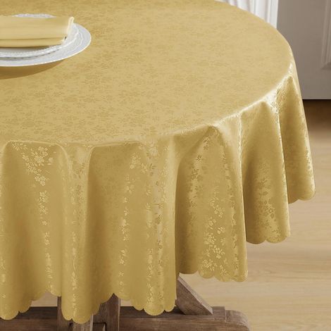 Runde Tischdecke 160 cm Gold Blumenmuster wasserdicht pflegeleicht 350GSM