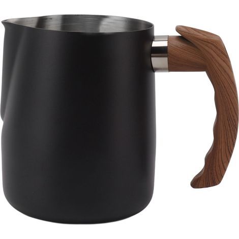 Pichet à Mousse en Acier Inoxydable, Poignée Confortable, Pichet à café à la Vapeur avec échelle pour Barista, Pichet à Mousse de Lait à échelle Intérieure pour Cafés (600 ml). (1/5)
