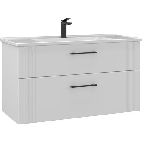 Waschtischunterschrank "Bari 100 v2" – 100 x 45 x 55 cm – Mattweiß (1/3)