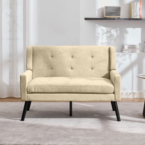 Canapé 2 places en lin, 119 x 75 x 88 cm, coussin en mousse haute densité, beige DESVIAE (1/5)