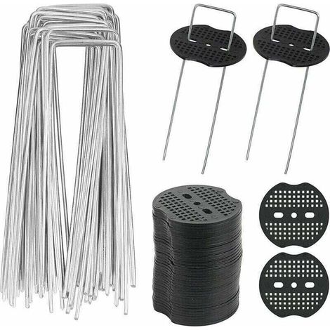 40pcs Piquets de Jardin en U avec 40 Rondelles Piquet Fixation Toile Paillage Piquets en Métal pour Jardinage Fixer Bâche Anti-Mauvaises Herbes (150x4mm)
