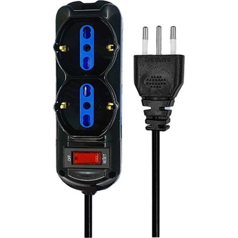 Multipresa Ciabatta Elettrica a 6 Posti 4 Prese 10A/16A + 2 Presa 10A/16A Bipasso Schuko con Interruttore e Spina 10A Cavo 1.5m Nero