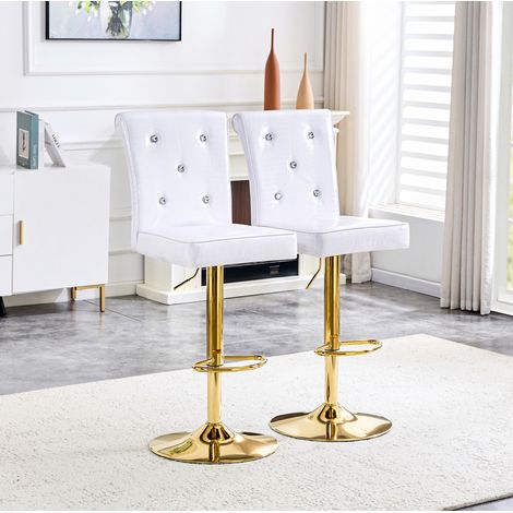 Lot de 2 tabourets de bar 55x42x104-125 cm en PVC blanc, réglables pour cuisine FloraGrace (1/5)