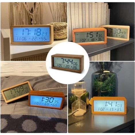 Radio Réveil - Écran LED - Affichage Température et Humidité - Fonction Snooze - Alimentation Piles AAA - 1 Pièce (1/4)