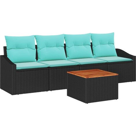 Gartensofa-set mit Kissen 5 pcs Schwarz Poly-Rattan vidaXL