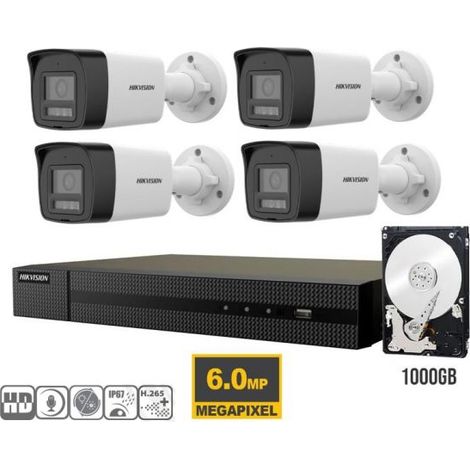 KIT VIDEOSORVEGLIANZA IP POE 4K HIKVISION NVR 8 CANALI POE 4 TELECAMERE BULLET 8 MPX HDD 1TB