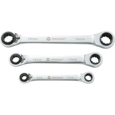 TOOLCRAFT 819162 Doppel-Ringratschenschlüssel-Satz 3teilig Schlüsselweite (Metrisch) 8 - 19 mm (1/4)