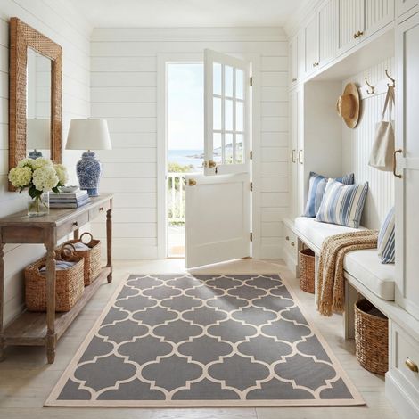 Tapis géométrique pour Intérieur et extérieur - Courtyard Collection, Tapis à poil court, Anthracite et beige, 201 X 290 cm (1/5)