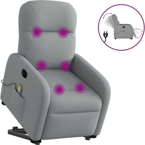 Elektrischer Massagesessel mit Aufstehhilfe Hellgrau Stoff