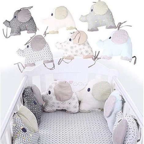 Coussin pare-chocs de lit bébé en coton motif éléphant doux et souple (1/4)