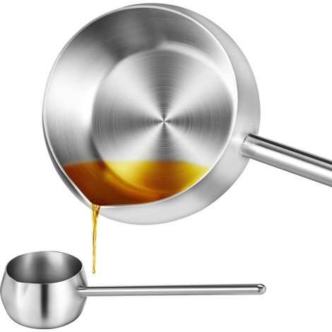 Cuillère chauffante à huile en acier inoxydable - Louche à soupe avec long manche - Cuillère à eau pour la cuisson - Cuillère à injection d'huile de cuisine avec feuille de cuillère profonde (1/5)