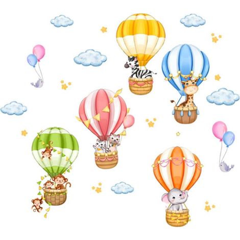 Lot de 2 feuilles d autocollants muraux avec montgolfière et