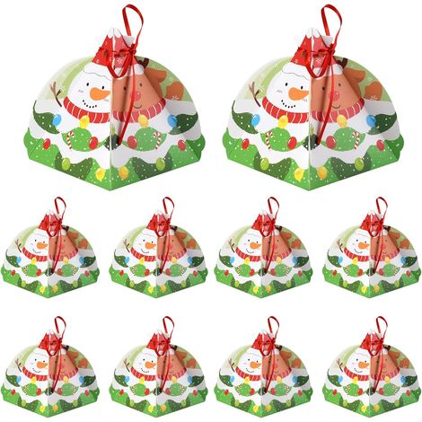 10 Pièces Petite Boite Cadeau Noël, Coffret Cadeaux Vides pour Bonbons, Decoration Noel Boite Cadeau, Triangle Boites de Bonbons Bonhomme de Neige Renne avec Ruban pour Bonbons Chocolats (1/5)