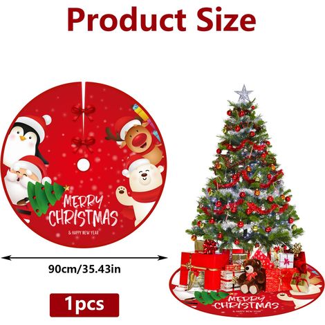 Gonna rotonda per albero di Natale da 90 cm, gonna per albero di Natale, tappetino Merry Christmas, gonna per albero di Natale, base per albero di Natale per decorazioni natalizie (1/4)
