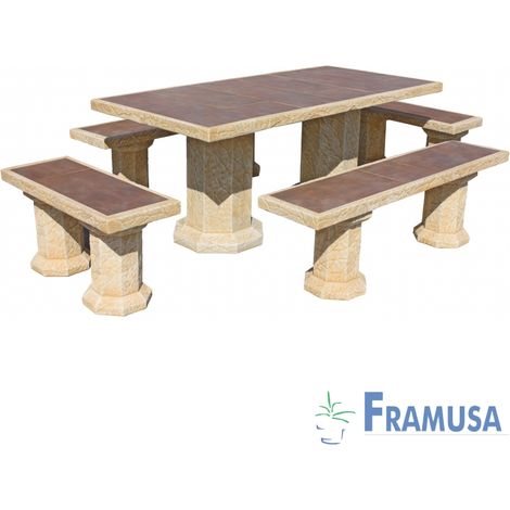 CONJUNTO COMEDOR PIEDRA RECTANGULAR JARDIN BOAVISTA  ZINC OCRE