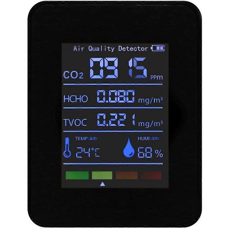 Moniteur de qualité de l'air 5 en 1, détecteur de CO2 rechargeable par USB, noir (1/5)
