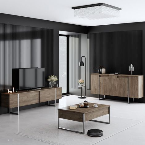 Möbelset Walnuss Luxus - Couchtisch + TV-Schrank + Kommode –