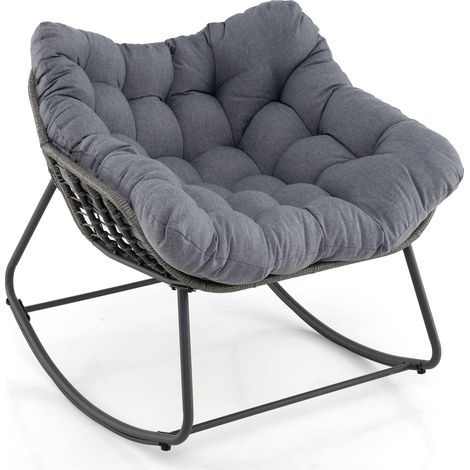 Sedia a dondolo grigia oversize con cuscino rimovibile