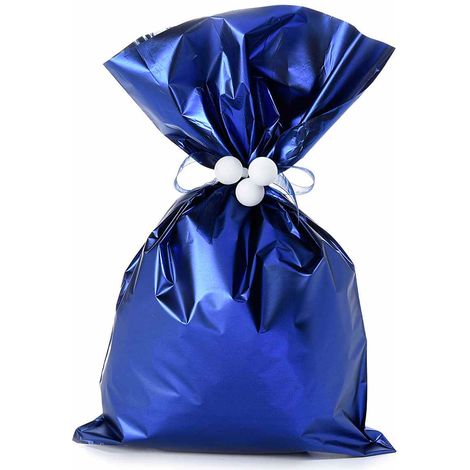 Busta a sacchetto regalo metallizzata blu opaco. Ideale per confezioni regalo, set da 50 pezzi, cm 30 x 50 H
