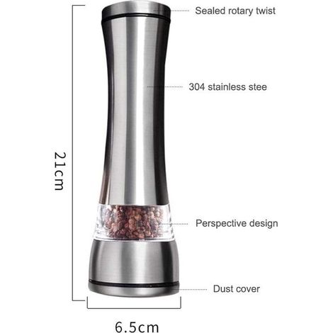 Manuel de broyeur de Poivre Superfine Manuel de meulage Bouteille de Poivre ménage assaisonnement Bouteille en Acier Inoxydable Pot de poivron Noir (1/3)