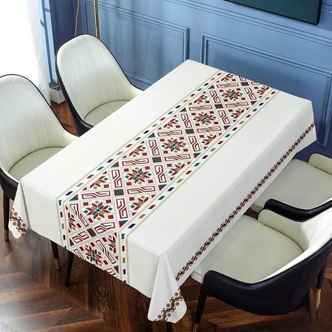 Nappe Exterieur Jardin Impermeable Rectangulaire PVC, Toile Cirée Nappe Anti Tache Plastique Protection de Table pour Fête Anniversaire Salle à Manger Cuisine (Style Ethnique A,140x180cm) (1/5)