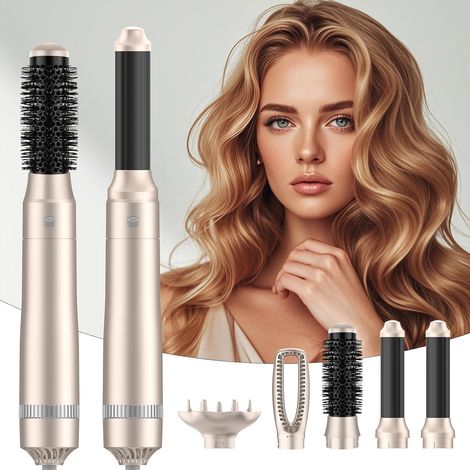 5 en 1 Brosse Soufflante,3 Températures,multi-usages Airbrush pour Sécher,Boucler,Lisser,séchage rapide,Soin capillaire aux ions négatifs,Antistatique,Protection anti surchauffe(Or) (1/5)