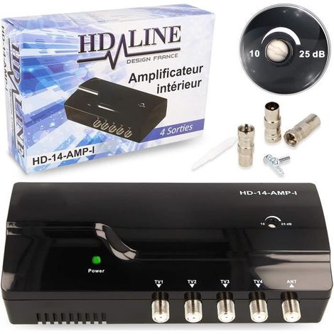 Amplificateurs de signal pour parabole HD-Line Amplificateur terrestre TNT 4 Voies UHF VHF Gain 25dB - Amplifier et repa 8114 (1/4)