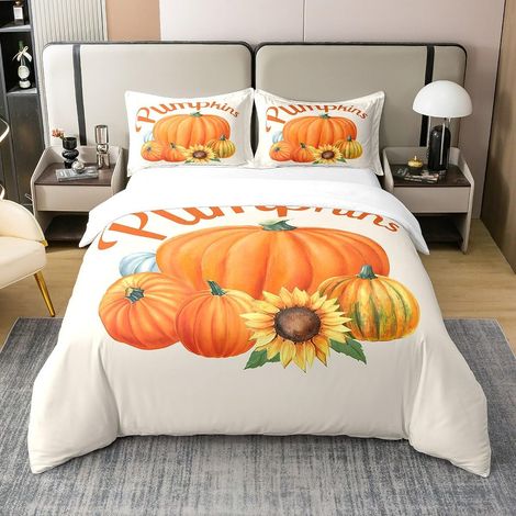 Automne Housse de Couette 100% Coton Citrouille Parure de lit Enfants Garçons Filles Ados Thanksgiving Joyeux Literie Set 140x200cm Automne Ferme Orange Ensemble literie 2 pièces Zip Set - 140 x 200 c (1/5)