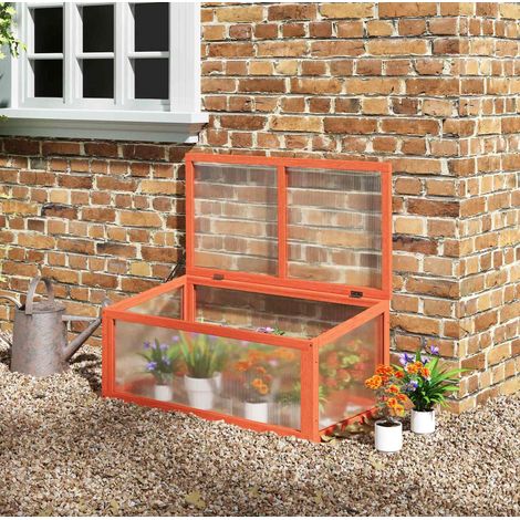 Mini serre de jardin en bois et polycarbonate, orange, 90 x 46 x 40 cm HAVRYA (1/5)