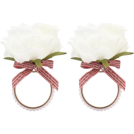 2 pièces anneau de serviette en fer avec fleur simulée et perle artificielle pour hôtel et événements festifs (1/5)
