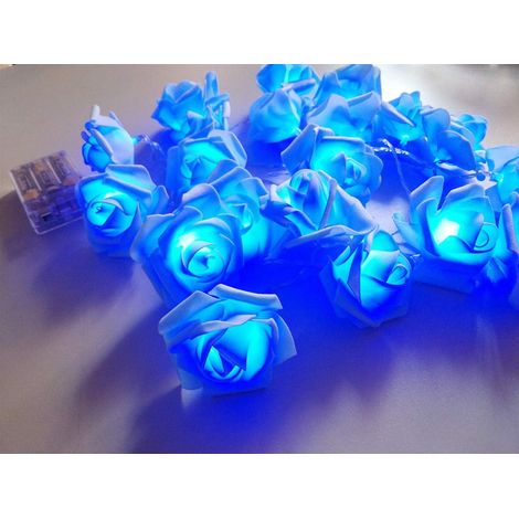 Guirlande lumineuse LED à piles en forme de rose, idéale pour les mariages, la maison, les fêtes, les anniversaires, les festivals, la décoration intérieure ou extérieure (rose bleue, lumière bleue, 2 (1/4)