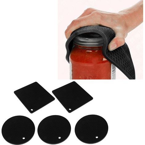 Sous-main silicone anti-dérapant Set 5 pièces rondes et carrées résistant à la chaleur jusqu'à 230℃ pour pots et plaques (1/5)