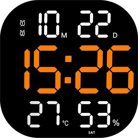 Horloge murale LED avec compte à rebours, décorative en acrylique, grand format, pour salon et salle de sport 6632, coque noire, blanc et orange (1/5)