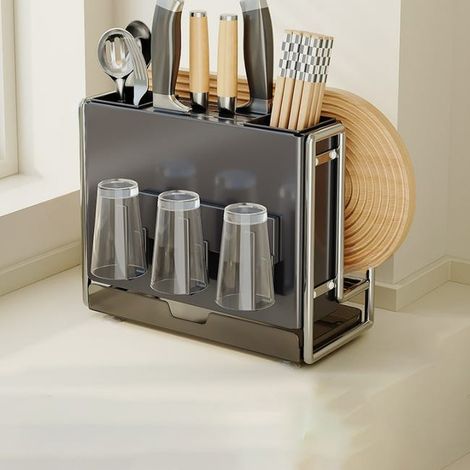 Support multifonction pour couteaux et baguettes, organisateur de cuisine multifonctionnel, porte-couteaux + porte-gobelet magnétique (1/3)