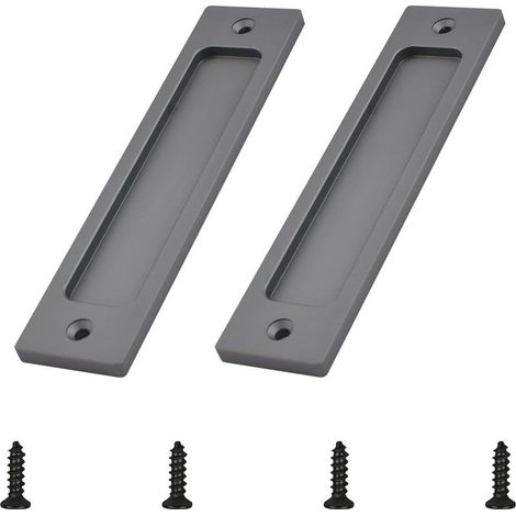 Online Store – Poignée de porte coulissante rectangulaire en aluminium – Design encastré gris mat – Installation facile avec vis fournies – Lot de 2 pièces (1/5)