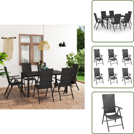 7-tlg. Garten-Essgruppe Schwarz - Gartenmöbel Set - Rattan Gartenmöbel - Gartentisch - Gartenstühle - Outdoor Möbel (1/5)