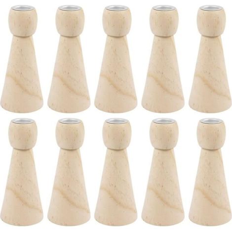 Bougeoirs coniques en bois - 10 pcs - 14,5 x 6,5 cm - Beige - Intérieur - Design contemporain
