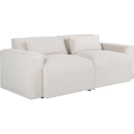 Canapé 3 places en velours côtelé beige VELINOR