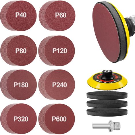 Kit de Disques Ponceuse 125 mm pour Meuleuse d'Angle, 96 Pièces Papier Abrasif avec Disque Abrasif M14 et Tige, Accessoires de Meuleuse d'Angle Idéal pour le Polissage du Bois et du Métal (1/5)