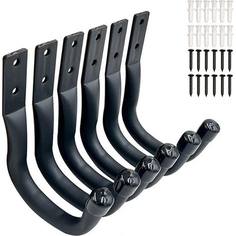 Lot de 6 Crochets en Forme de J Robustes pour Rangement de Garage, Support Velo Mural Crochet, Outils électriques Crochet Mural, Capacité de charge 25 kg (1/5)