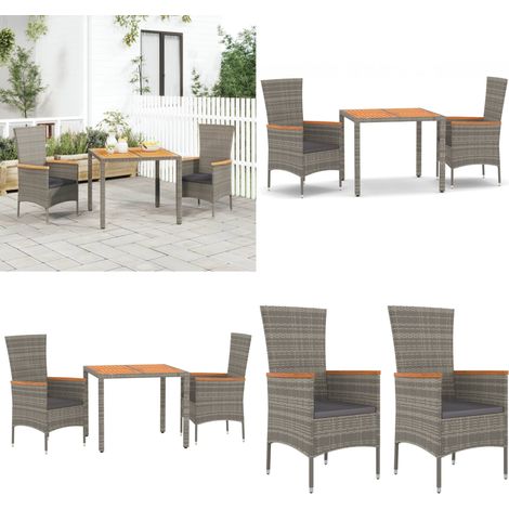 3-tlg. Garten-Essgruppe mit Kissen Grau Poly Rattan - Gartenmöbel - Essgruppe - Outdoor Möbel - Rattan Gartenmöbel - Gartenset - Home & Living