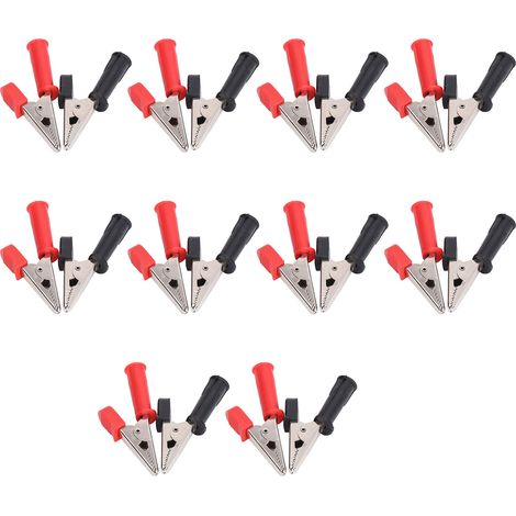 Lot de 10 Pinces Crocodile Isolées avec Douilles 4mm, Ouverture 10mm, Rouge et Noir - J.60046 (1/5)